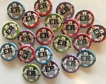 Emergency  ER nursing and nurse theme set of 20 buttons.  1" or 1.25" choose from pins, flat, hollow or magnets