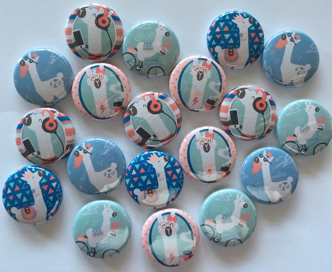Llama Party Favor Set of 20 Buttons. Choose 1" 1.25",1.5" or 2.25" Pin ...