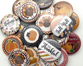 Thanksgiving buttons / set of TWENTY / various sizes and backs / party favor