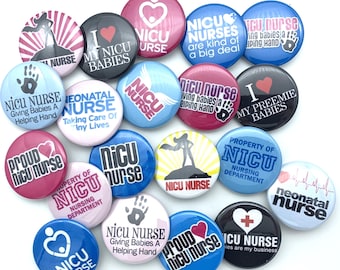 Neonatal nurse NICU buttons / lot of TWENTY / various sizes and backs / badge reel supply