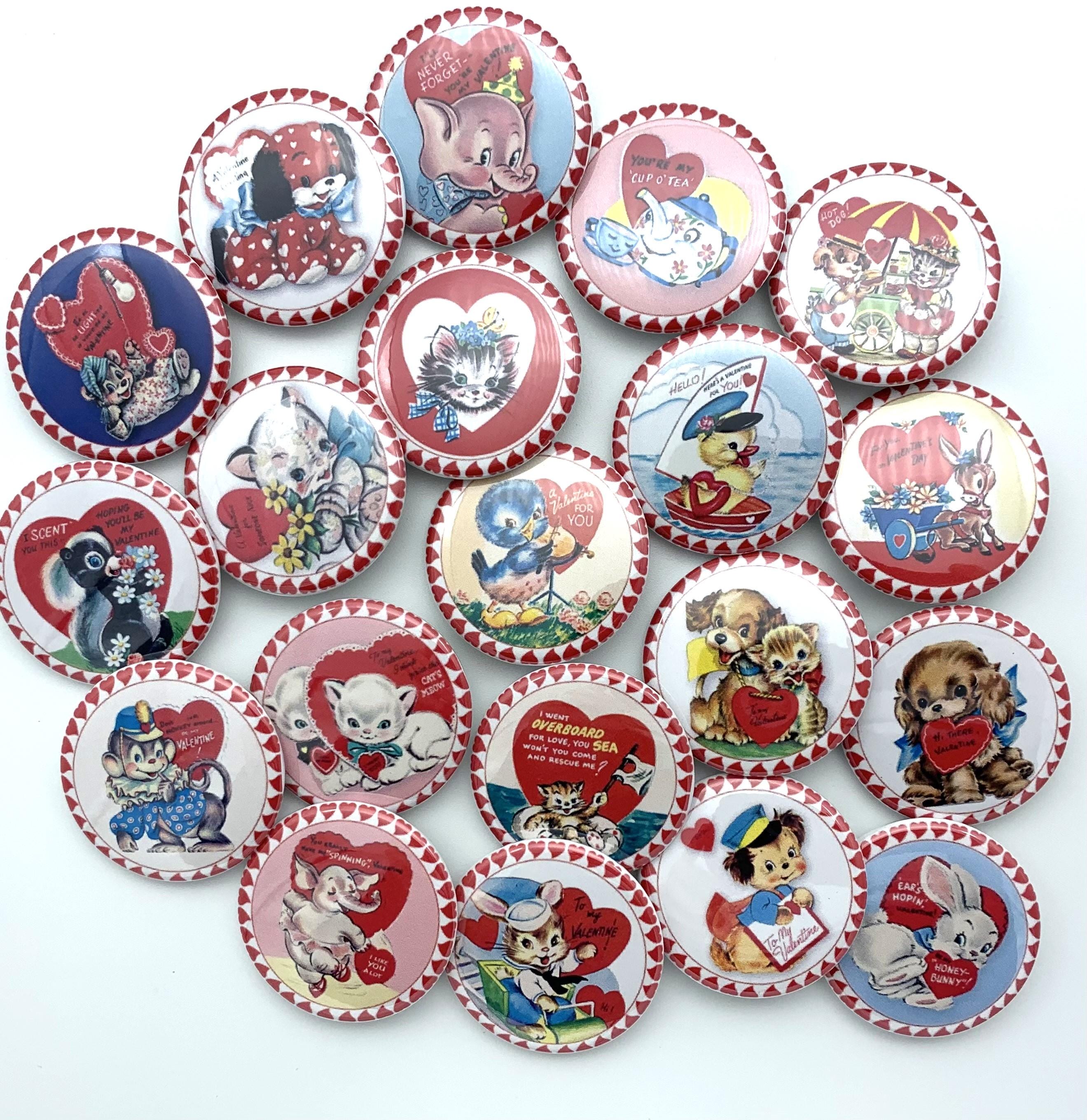 Valentine Vintage Animal Designs Buttons Set of 20. You Can Choose