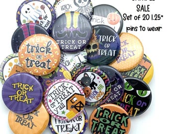 Halloween button SALE / lot of TWENTY 1.25 pins to wear / 1 set available / ready to ship