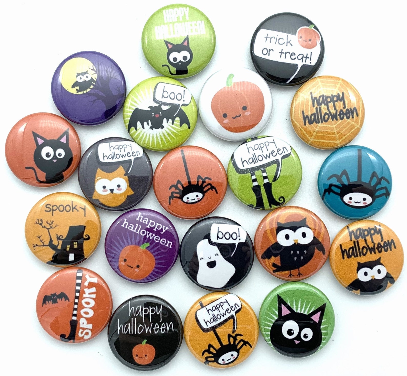 Halloween Party 20 Pack of Buttons Choose 1", 1.25", 1.5" Pin, Flat ...