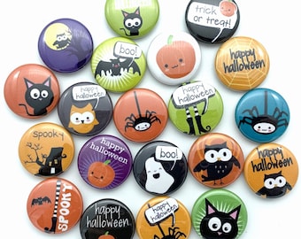 halloween party 20 pack of buttons choose 1", 1.25", 1.5" pin, flat, hollow or magnet