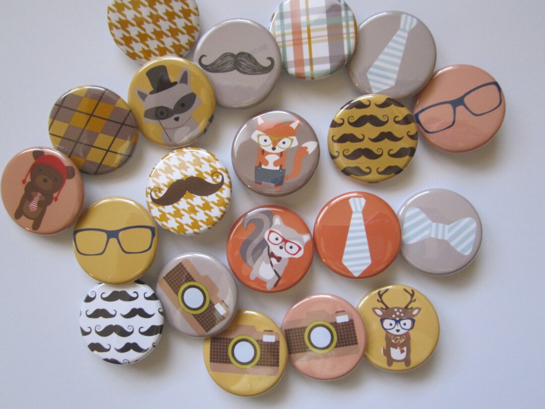 Lot of 20 1 Inch or 1.25" Hipster Buttons Pinback Flatback Hollowback ...