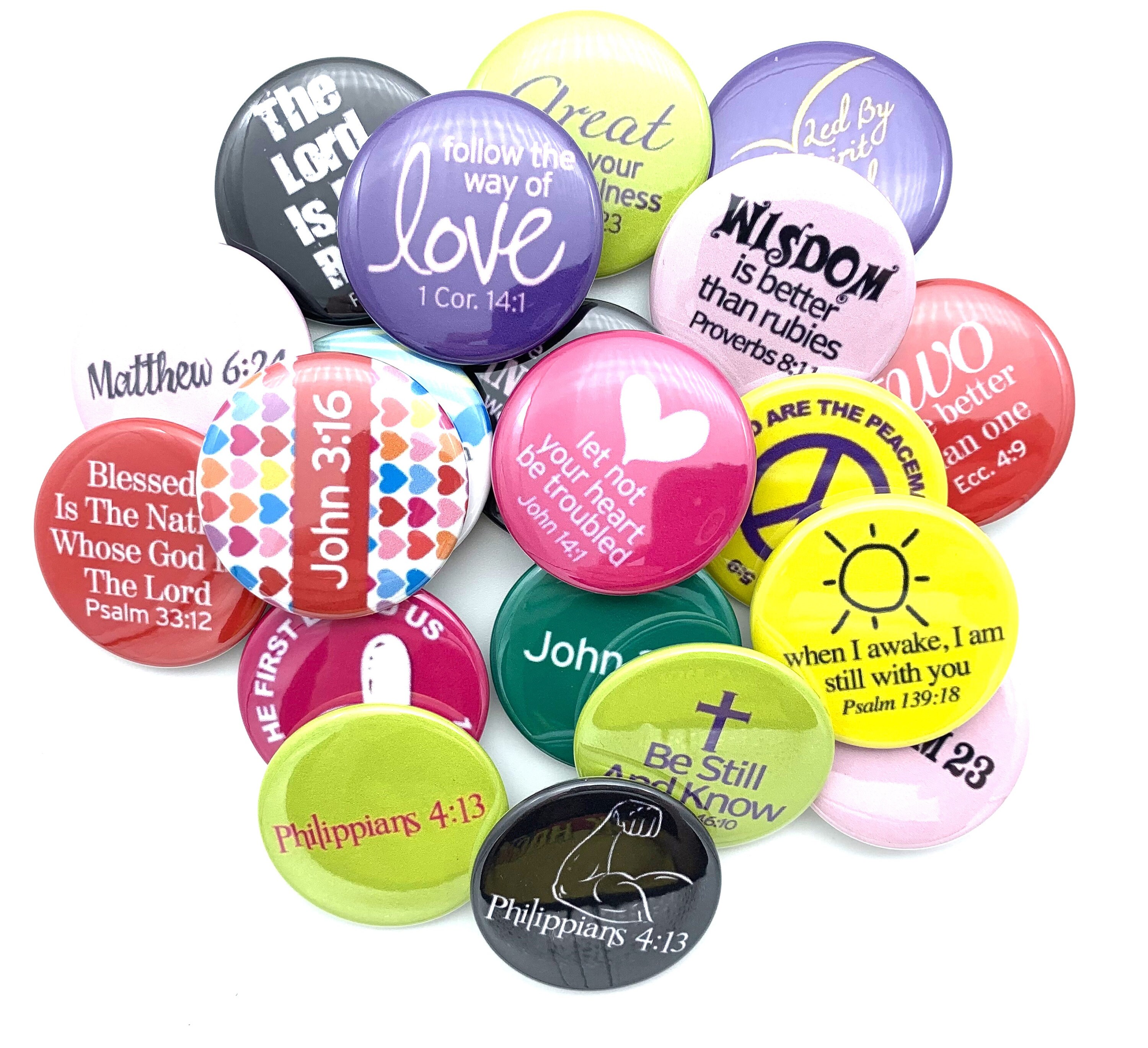 Bible Scripture Inspirational Set of 20 Buttons. 1