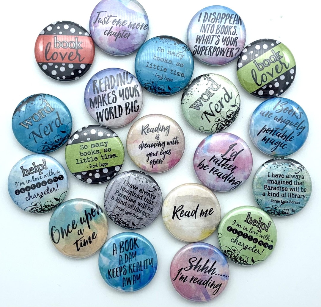 Bookworm Reading Themed Pins Book Club (20 Pack) / Various Sizes and ...