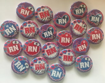 registered nurse rn nursing and nurse theme set of 20 buttons.  1" or 1.25" choose from pins, flat, hollow or magnets