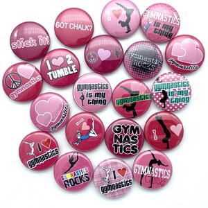 TWENTY gymnastics buttons / perfect gymnast gift / various sizes and backs / great for hairbow supplies / team reward award