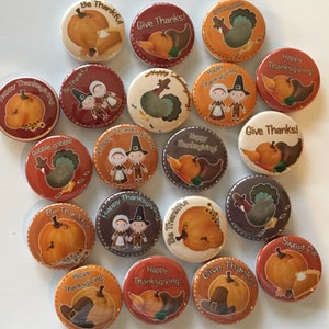 Thanksgiving holiday themed set of 20 buttons 1, 1.25 or 1.5 image 1