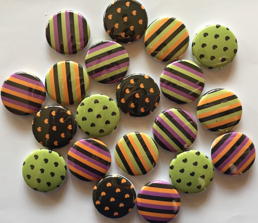 Halloween Color Pattern Party Favor Buttons Set or 20 1 Inch 1.25 Inch ...