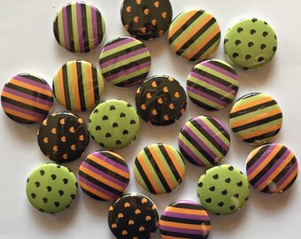 Halloween color pattern party favor buttons set  or 20 1 inch 1.25 inch or 1.5 inch pin flat hollow or magnet back