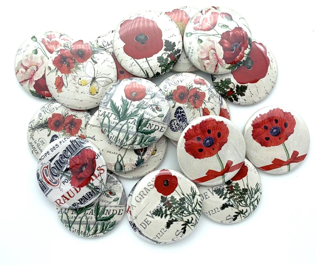 Red Poppy Flower Buttons Lot of TWENTY (20). Choose From 1