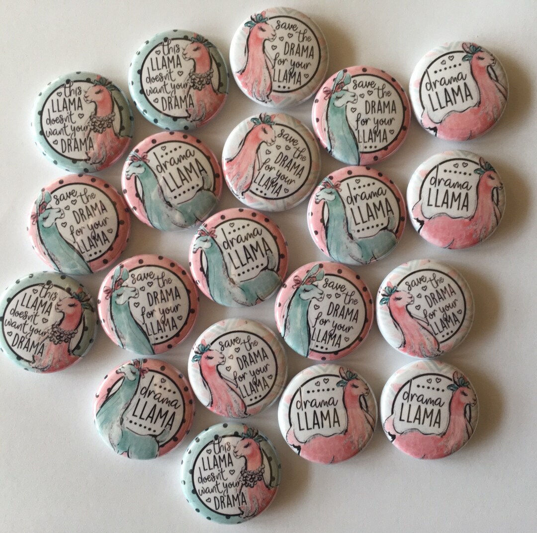 Llama Party Favor Set of 20 Buttons. Choose 1" 1.25" or 1.5" Pin, Flat ...