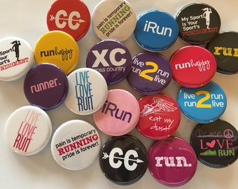 Cross country running themed gift set of 20 1" 1.25": or 1.5 inch buttons pinback flatback or hollowback or fridge magnet