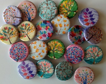 Lot of  20 colorful tree 1.25"  buttons pinback flatback hollowback or magnet you choose