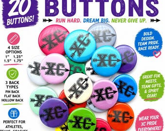 Cross country runner pins set of 20.  Great XC team gift or running party favor. Various back and size choice.   School CC team reward idea