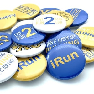 Cross country blue and gold / yellow  running set of 20 blue and gold 1&quot; 1.25&quot;: or 1.5 inch buttons choose back type great XC gift idea