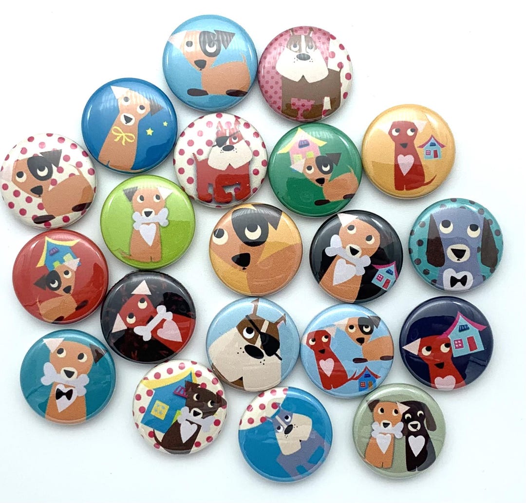 TWENTY Puppy Dog Buttons / Various Backs and Sizes / Gift for Dog Lover ...