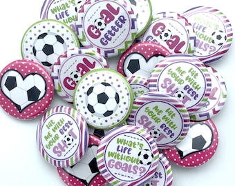 soccer button set of TWENTY / various backs and sizes / perfect team gift / party favor / reward