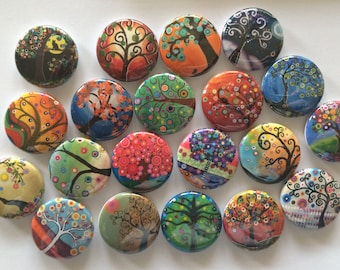 Lot of  20 colorful tree 1.25"  buttons pinback flatback hollowback or magnet you choose