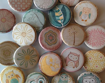 Lot of  20 cute 1"  or 1.25" buttons pinback flatback hollowback or magnet you choose