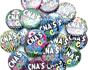 CNA certified nursing assistant  theme set of 20 buttons / various sizes and backs / great coworker gift