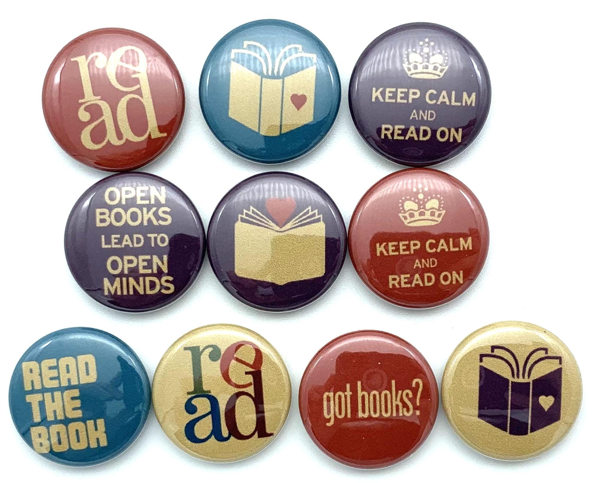 TEN (ten) Reading Book Lover Button Set. Choose From Multiple