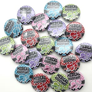 Medical Assistant MA buttons / TWENTY pack / various sizes and backs /  badge reel supply
