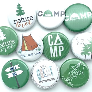 camping buttons (10 pack) choose various sizes and backs