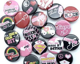 Cute Nursing themed buttons.  TWENTY pack / various sizes and backs / nurse week 2025 / badge reel supply / coworker gift