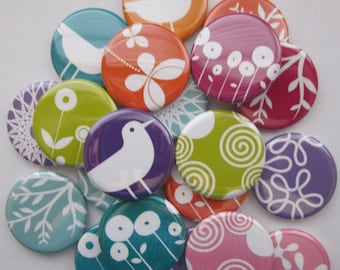 TWENTY  (20) bird flowers and tree colorful buttons choose from various sizes and back types