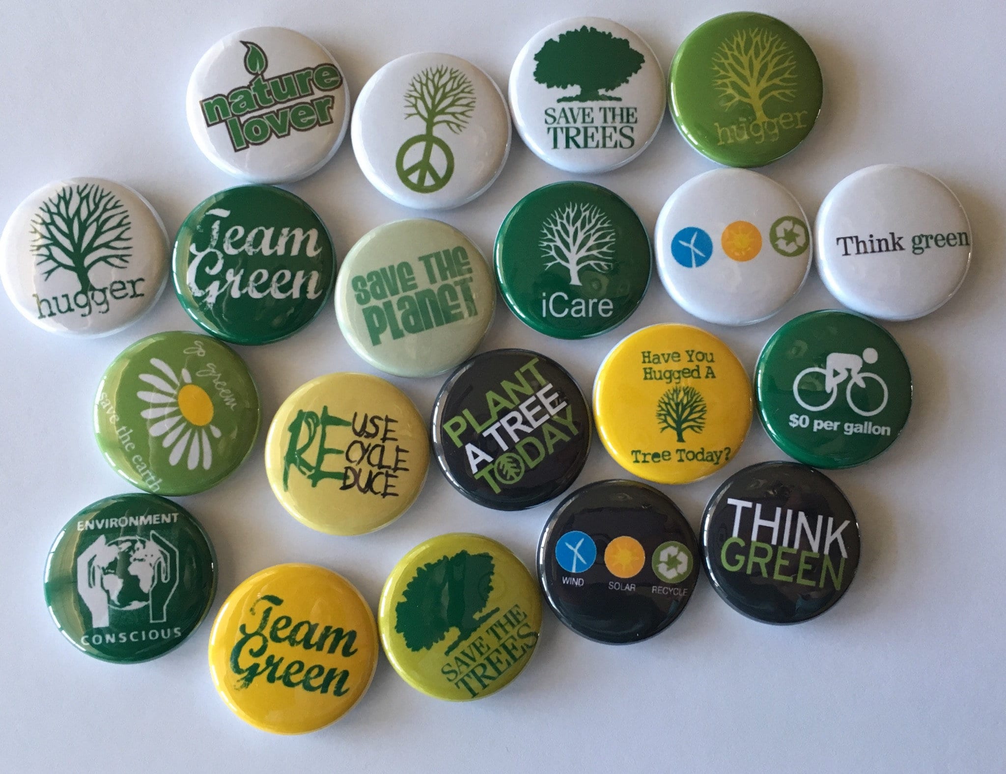 Go Green 1/25" Pinback Button BADGE SET Novelty Pins Recycle Reuse Upcycle 32 mm 