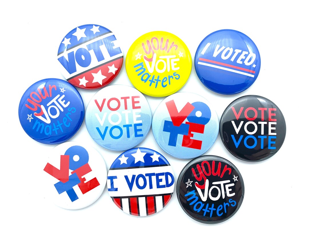 Voting Pin Design I Voted Pin Set of TEN. Election and Voter Button Lot. Patriotic Party ...