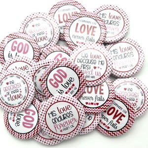Bible verse button set of TWENTY / various sizes and backs / valentine's day gift / bible class favor