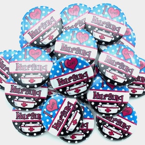 I love nursing pins and flatback buttons set of TWENTY.  Great nurse gift or badge reel supply.  Choose various backs and sizes.