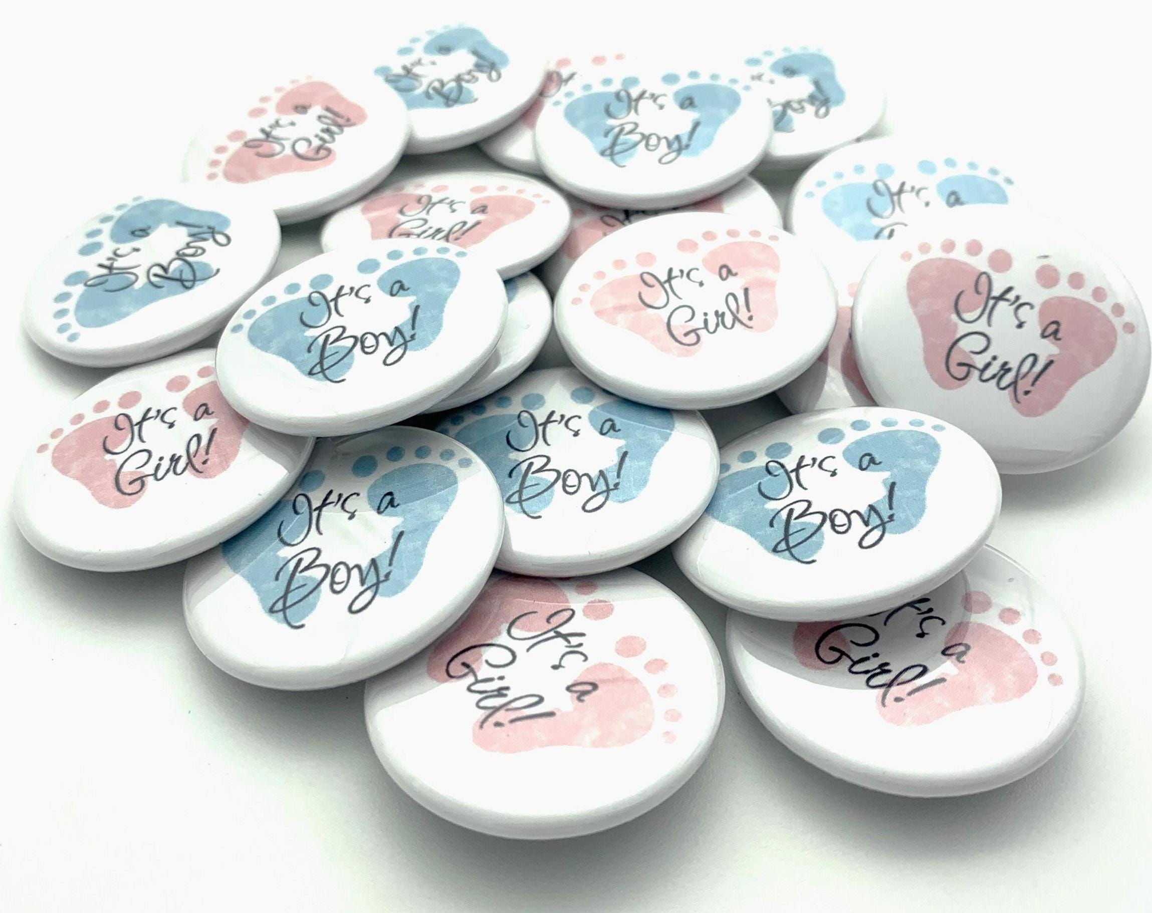 24 Pack Gender Reveal Pins - Team Boy & Team Girl Buttons | 2.25 Inch Party Favors | Baby Shower Supplies
