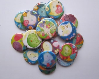 cute bird (20 pack) buttons choose 1" 1.25" or 1.5" pin, flat, hollow or magnet