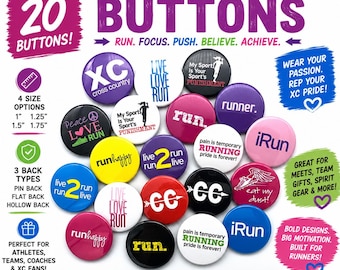 Cross country running themed gift set of 20 / various sizes and backs / great team gift