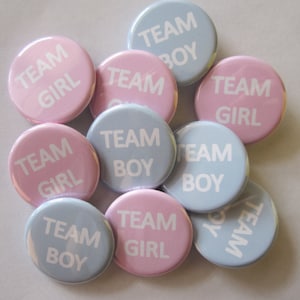 set of 20 gender reveal 1.25 inch buttons pinback flatback or hollowback