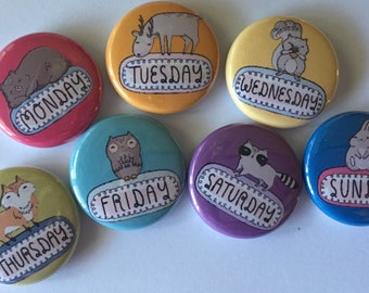 Woodland animal Days of the week magnets for chore chart or day planner choose from 1" or 1.25" size