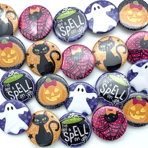 Cute Halloween buttons / set of TWENTY / various sizes and backs / great for trick or treating