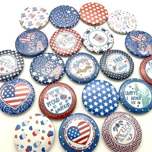 Lot of  20 cute patriotic 1&quot;  or 1.25&quot; buttons pinback flatback hollowback or magnet you choose