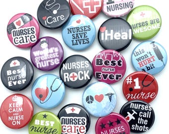 Nurse week nursing and nurse theme set of 20 buttons / various sizes and backs / great coworker gift / badge reel supply