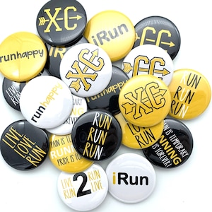 Cross country Black and gold buttons / set of TWENTY / various sizes and backs / great team gift or reward