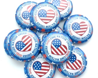 Love America set of (10) button pins. great for promoting voting and elections.  one nation under God.  Choose various sizes and back types