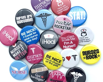 Set of 20 nursing buttons / great nurse week 2025 gift / various backs and sizes/ perfect for making badge reels