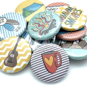 camping themed gift button set of 10 1" 1.25" or 1.5" pin, flat, hollow or magnet back