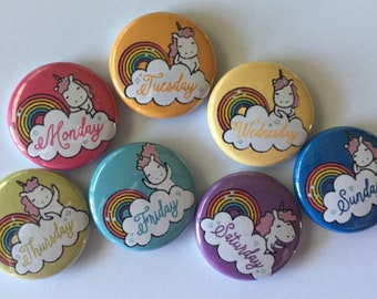 Unicorn Days of the week magnets for chore chart or day planner choose from 1" or 1.25" size