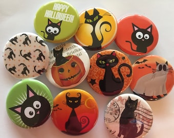 Halloween party favor (set of 10)  buttons.  choose 1" 1.25" or 1.5" pin, flat, hollow or magnet back